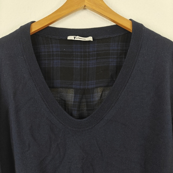 T By Alexander Wang Contrast Hi Low Hem Merino Wool Plaid V-neck Sweater M - Picture 9 of 16